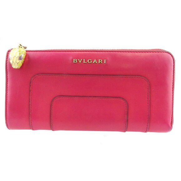 BVLGARI wallet Via Dei Serpenti pink leather Authentic